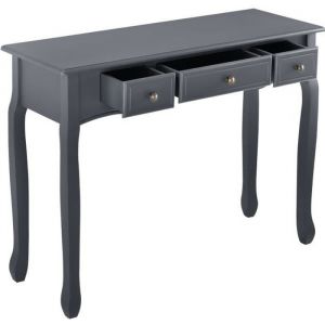 [en.casa] Table Console Table dEntrée Table de Salon Vintage avec 3 Tiroirs MDF Pieds en Pin Boutons en Métal Alliage de Zinc Gris