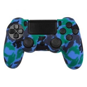 OCIODUAL Coque de Protection Silicone Compatible avec Manette PS4-Slim-PRO Camo Bleu Gamepad Étui Housse Bumper Anti-Dérapant