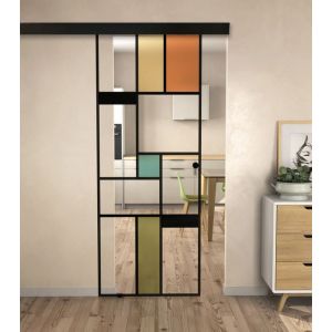 KIT Porte coulissante en verre + Rail Noir Coffrage - MONDO CLAIRE - H. 204 x L. 93 cm - Fabrication Française AURYS NORMANDIE