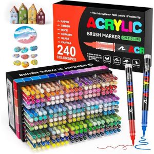 240 Couleurs Feutre Acrylique Marqueur Peinture Acrylique Pinceau Pour Papier Verre Galet Métal Plastique Bois Oeuf