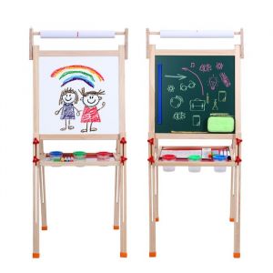 Tableau Enfant BIPLUT &ndash; Chevalet Bois Hauteur R&eacute;glable Ardoise & Tableau Blanc Accessoires Inclus D&egrave;s 3 Ans