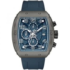 Montre - POLICE - Mod. PEWGO0063102 - Acier inoxydable gris - Bracelet silicone bleu - 50m étanche