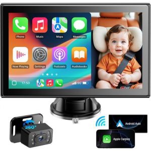 CAMPARK 7 Autoradio Carplay & Android Auto sans Fil écran Tactile Commande Vocale avec Caméra Vision Nocturne pour bébé