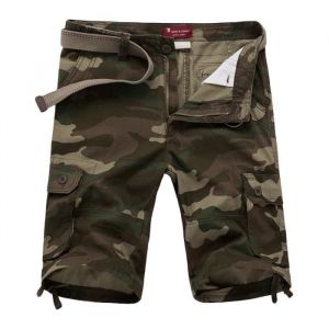 Cargo Shorts Homme Camouflage Coupe Droite Short Ete Coton Multi-poches - Vert