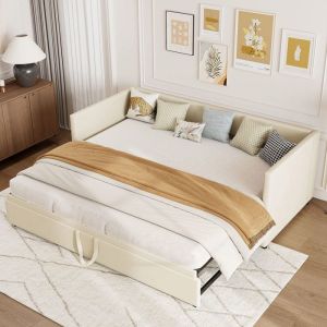 Lit Gigogne 90/180x200 Lit Rembourré Canapé avec Roulettes Canapé-Lit avec Lit Escamotable Style Moderne Tissu en Velours
