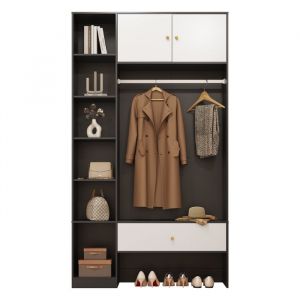 WELLTIN  Vestiaire dEntr&eacute;e Meuble dEntr&eacute;e avec 2 Portes Penderie 6 Casiers et Tiroir Blanc et Noir 105x40x185cm