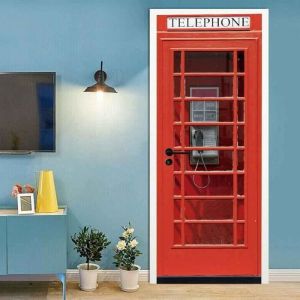 Sticker De Porte 3D - Cabine T&eacute;l&eacute;phonique - Vinyle Auto-adh&eacute;sif - D&eacute;coration Murale - Amovible