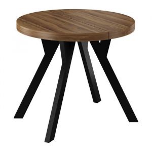 Table Ronde d&eacute;cor HUNTON  &ndash;Extensible  de 100 &agrave; 200 cm  Balut Home  Pied Central en Y Noir Salle &agrave; Manger Moderne