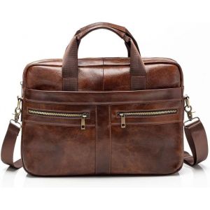 Porte-documents en cuir pour hommes marron avec protection rembourrée adapté aux ordinateurs portables de 14 pouces et moins