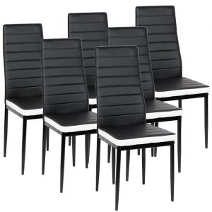 XUANYU.Lot de 2/4/6 Chaises Salle &agrave; Manger-Avec Dossier et Pieds M&eacute;talliques-Pour Cuisine/Salle &agrave; Manger/Bureau (6Noir + Blanc)