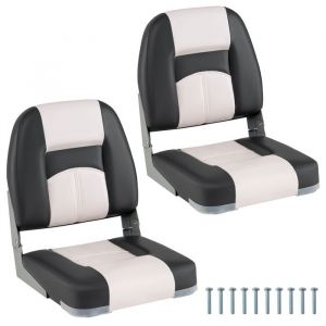 COSTWAY Siège de Bateau Pliante 2 Pièces à Dossier avec 4 Boulons Imperméable pour Bateau de Pêche Kayak 42 x 49 x 51 cm Gris