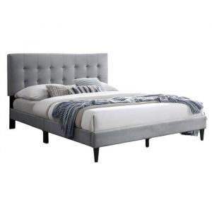 Lit adulte 140x200/160x200 cm - Lit rembourré avec sommier - Lit double 200x140cm - Tête de lit matelassée - Tissu 250 g/m² - Gris