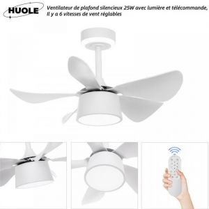 Produits chauds!!!Ventilateur de plafond en ABS silencieux de 25 watts avec lumière et télécommande 6 vitesses réglables.Blanc