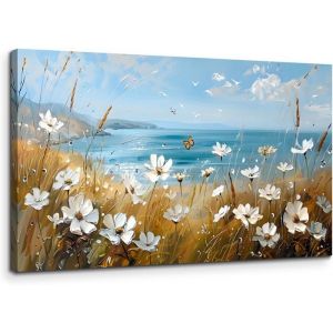 Fleurs mer Bord de mer toile photos50x100cm Mur Photos salon bleu ciel océan paysage photomoderne décoration murale sans cadre