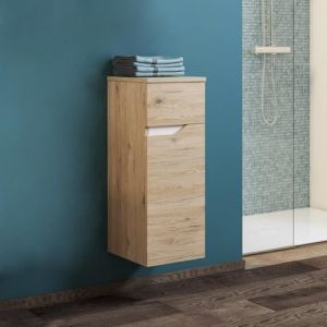Demi-colonne suspendue - GRACE2 - Ch&ecirc;ne Naturel - Meuble de salle de bain - Avec porte et tiroir - H79 cm