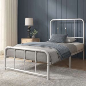 Lit Jules 1 personne Lit 90x190 cm Cadre de lit en métal avec tête et pied de lit Hauteur 35.5cm Avec Lattes en métal Blanc