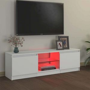 Blanc Meuble TV - SOLOMON - Support de T&eacute;l&eacute;vision avec lumi&egrave;res LED Blanc 120x30x36 cm LV175