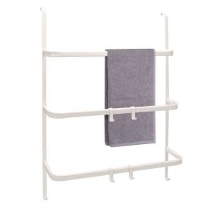 bremermann Étagère suspendue de porte en métal 3 barres porte-serviettes et 4 crochets blanc