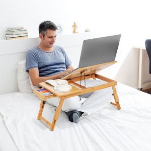 Table de lit pliable Portable en bambou pour PC ordinateur portable tablette inclinable HB056