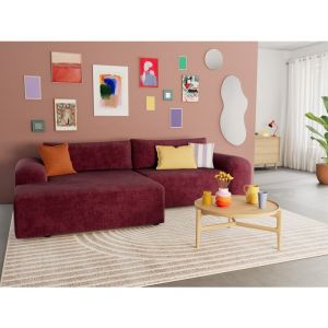 Rebecca - canap&eacute; dangle gauche 4 places convertible avec coffre en velours textur&eacute; - Prune