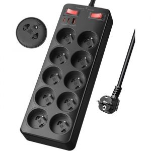 Bloc multiprise avec interrupteur - SUTEO - 10 prises - USB C PD20W - Parafoudre et surtension - Rallonge &eacute;lectrique 2m
