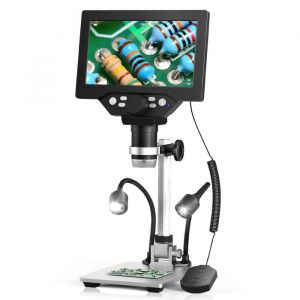 Microscope Numérique1200X 12MP et Microscope avec 2 Lumières Latérales Réglables et 8 Perles LED pour Réparation Électronique