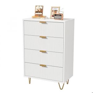 Commode buffet bahut avec 4 tiroirs pieds en m&eacute;tal 60x34x91cm design moderne meuble de chambre blanc