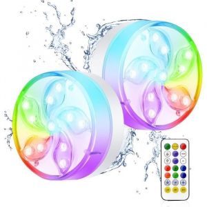 Lampe Submersible LED Étanche - RVB Multicouleur avec Télécommande pour Piscine Vase Jardin Baignoire Aquarium Étangs (2 PZCC