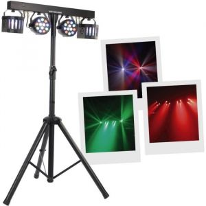 BOOMTONEDJ Party Bar Derby - Stand lumi&egrave;res : 2 projecteurs de 9 LEDs RGBW 1W multicolores 2 Nano Derby 12W tr&eacute;pied