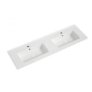 Double vasque &agrave; encastrer - OTITEC - 120x46 cm - Blanc brillant - Rectangulaire - C&eacute;ramique sanitaire