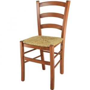 Tommychairs - Chaise cuisine VENICE robuste structure en bois de hêtre peindré en couleur cerisier et assise en paille