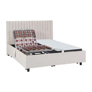 Lit électrique de relaxation déco tout plots + matelas ressorts ensachés et mémoire de forme - 2 x 70 x 190 cm - Tissu - Beige -
