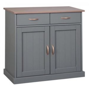 Bahut bas en pin massif fonc&eacute; et gris - L.80 x H.86 x P.45 cm