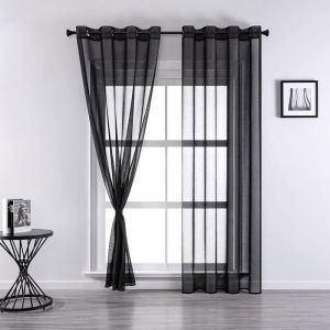 2PCS 140*260cm Rideau Voilage - Double Panneaux Rideau en Voile Tulle avec Oeillets Draperies Souple Moderne pour D&eacute;coration Maison