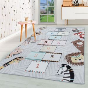 Homebyhome Tapis enfant tapis d&eacute;veil tapis la marelle color gris 80x120 cm tapis chambre enfant tapis chambre b&eacute;b&eacute;