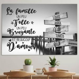 Toile personnalisée avec cadre prénom famille coucher de soleil sur ponton (40 x 60 cm)Facile à accrocher