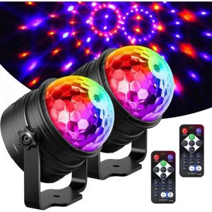 Lampe de Scène 2 piècesJeux de lumière Soirée Boule à Facette à Télécommande LED Disco Eclairage DJ spot Soirée