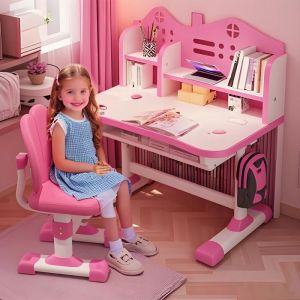Bureau &eacute;colier multifonction r&eacute;glable avec chaise ergonomique pour posture correcte en &eacute;criture Bureau d&eacute;tude pour enfants