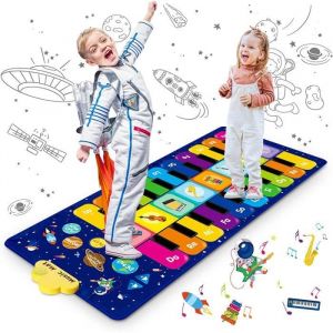 Tapis Piano Enfant Ciel Étoilé Tapis Musical Jouets Éducatifs avec 8 Instruments 10 Chansons et 20 Touches 120 x 48 cm