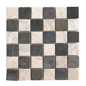 Carrelage de mosaïque-Plaque mosaïque mur et sol en marbre naturel coloris noir et blanc mat- 30 x 30 cm
