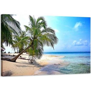Tableau paysage oc&eacute;an palmier - D&eacute;coration murale - 90x60cm - Impression haute r&eacute;solution sur toile tendue sur un cadre en bois