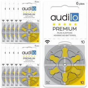 Audilo Piles Auditives 10 (PR70) Premium  Appareils Auditifs et Aides Auditives [Sans Mercure] [Zinc Air] [1.45V] Lot de 10 P[32]