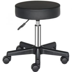 Tabouret à roulettes Similicuir réglable en Hauteur 46-61cm pivotable 360°Noir
