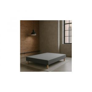 SOMMIER TAPISSIER GRIS 130x190 cm  FABRICATION FRAN&Ccedil;AISE ARTISANALE  PIEDS OFFERTS  HAUTEUR avec PIEDS 27 cm - som130x190gris