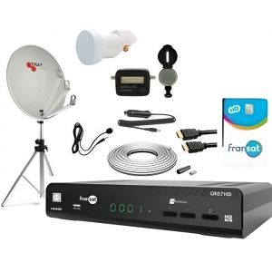 PACK SATELLITE CAMPING FRANSAT Trepied + Parabole + R&eacute;cepteur Fransat WISI OR07HD + Kit Satfinder + Kit Coaxial
