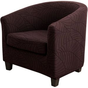 Housse de Fauteuil Cabriolet Chesterfield en Jacquard Motif de Feuille Extensible avec Housse de Siège Brun