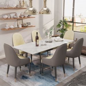 Table de Salle à Manger Extensible Table Cuisine avec Rallonge 8 Personne Marbre Blanc 130-160cm