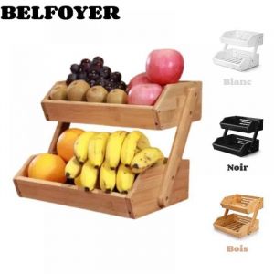 Corbeille à Fruits - BELFOYER - en Bambou - 2 niveaux - Support de Rangement - Pour fruits légumes pain collations