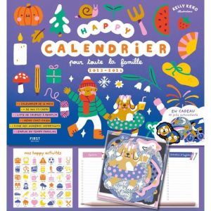 Calendrier familial - FIRST - Happy 2023-2024 - 325x302 mm - Autocollants inclus - Mixte