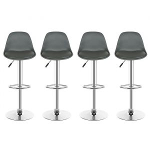 Lot de 4 Tabouret de Bar PIPIPOXERChaises de Bar en SimiliCuirHauteur r&eacute;glableRotation de 360&deg;335x375x83-103cmGris fonc&eacute;